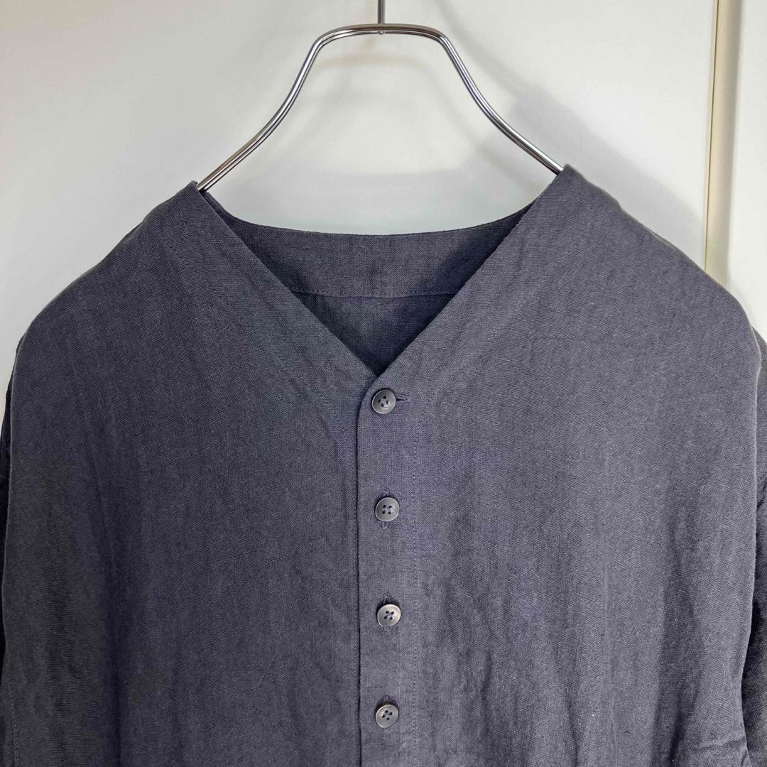 中川政七商店 厚手麻のボタンワンピース スミクロ