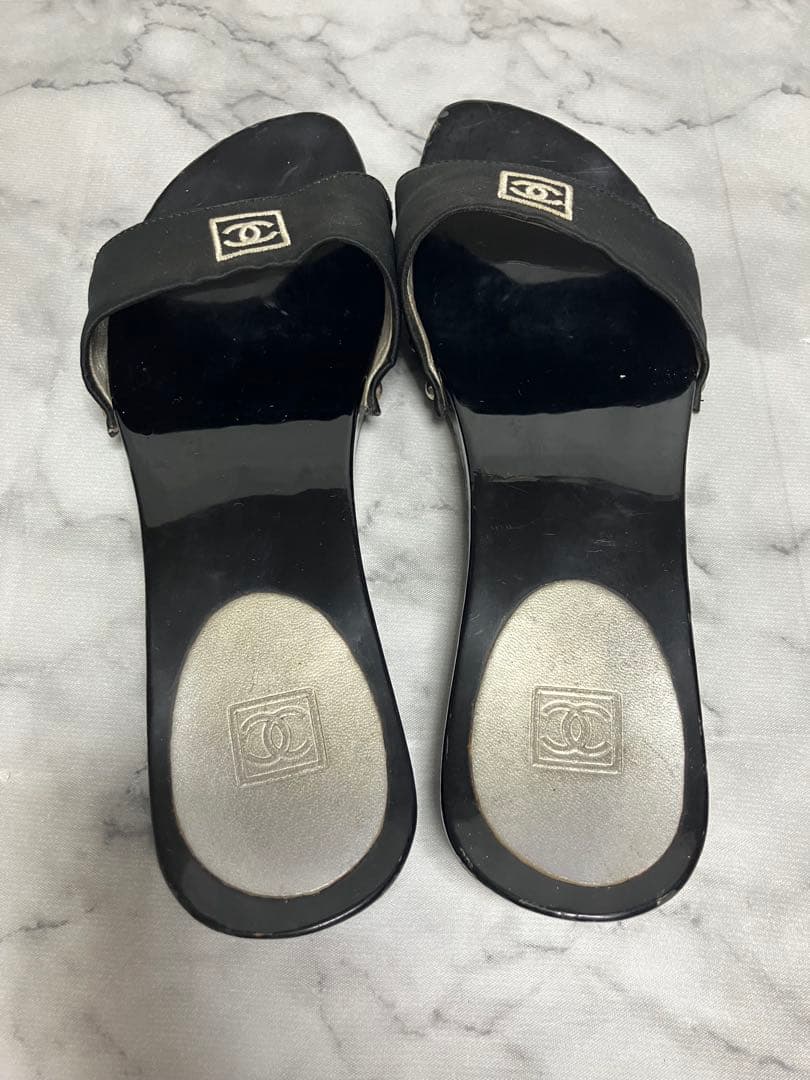 CHANEL スポーツライン　ココマーク　ブラック　サテン　サンダル　35