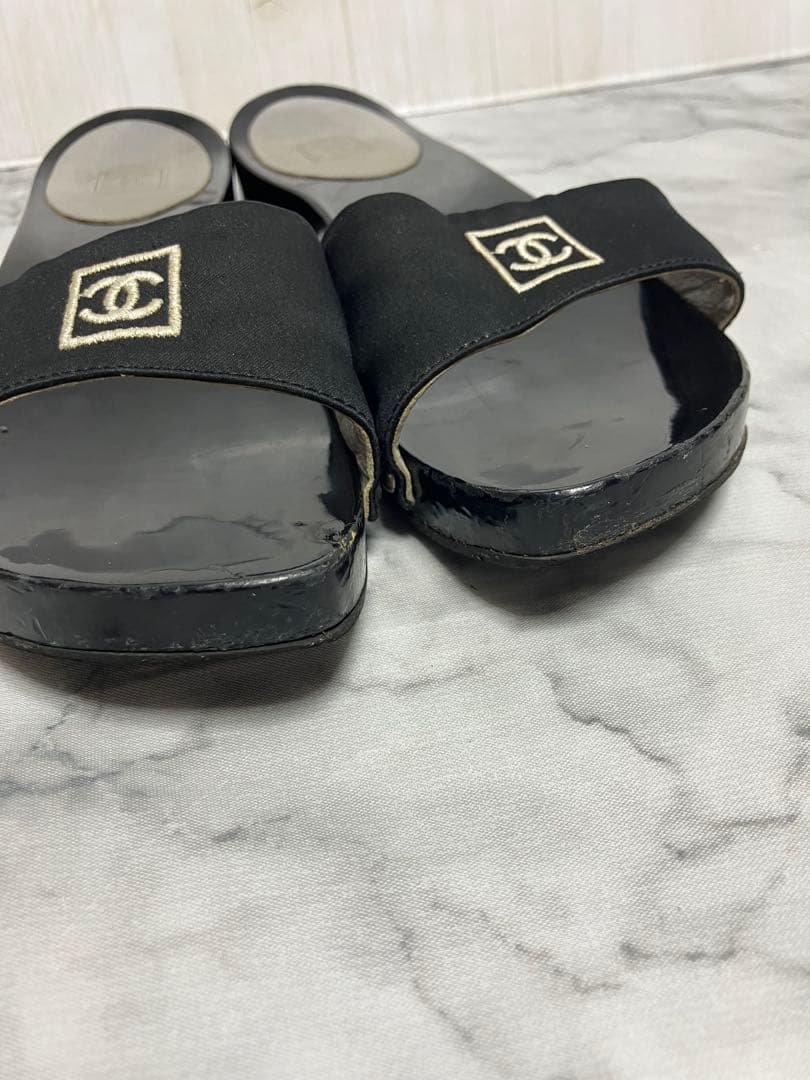 CHANEL スポーツライン　ココマーク　ブラック　サテン　サンダル　35