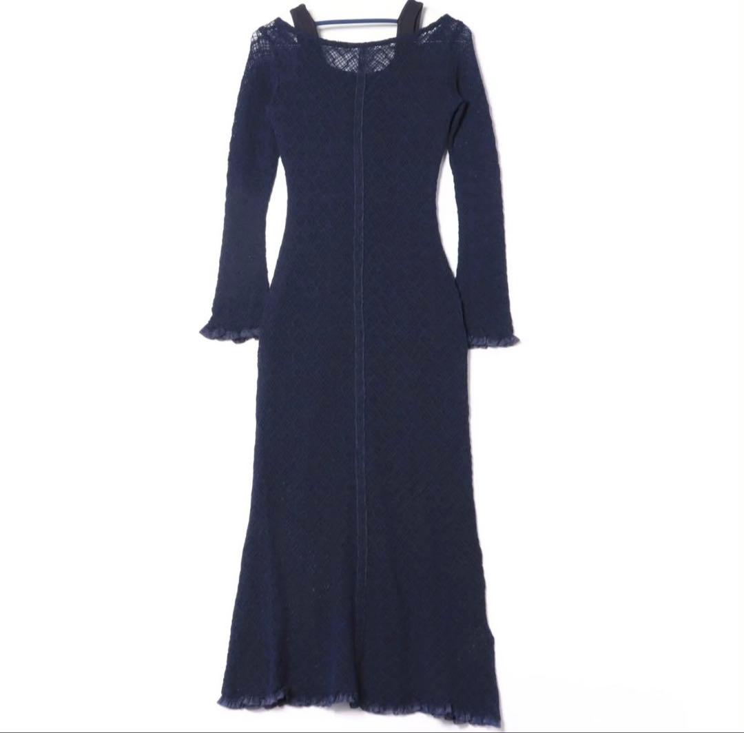 snidel ニットワンピース 長袖 ネイビー