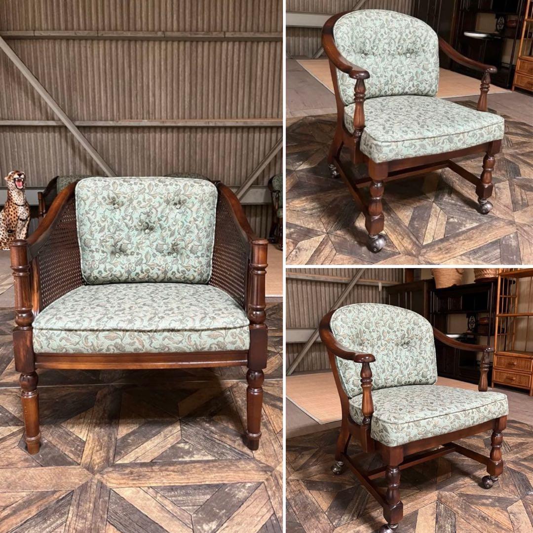 野の花子＊カリモク コロニアル シングルソファ肘掛 椅子1人掛け3脚セット