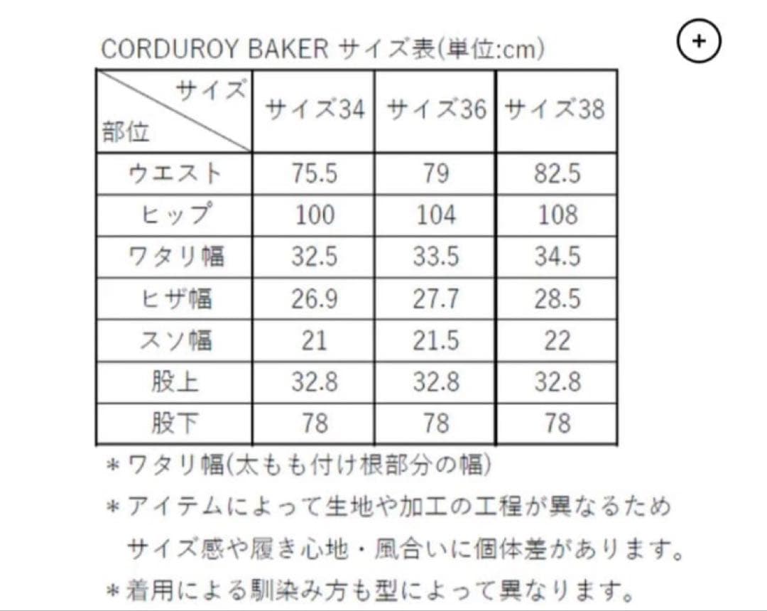 栗*子様 【THE SHISIHIKUI】CORDUROY BAKERサイズ34