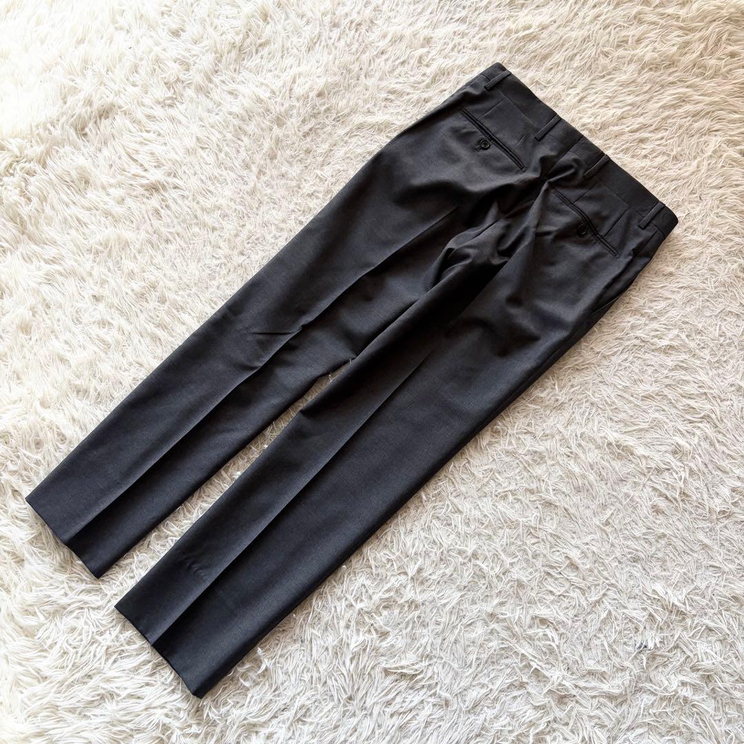 <極美品>LARDINI ダークグレー 3ピース ウール スーツ サイズ46