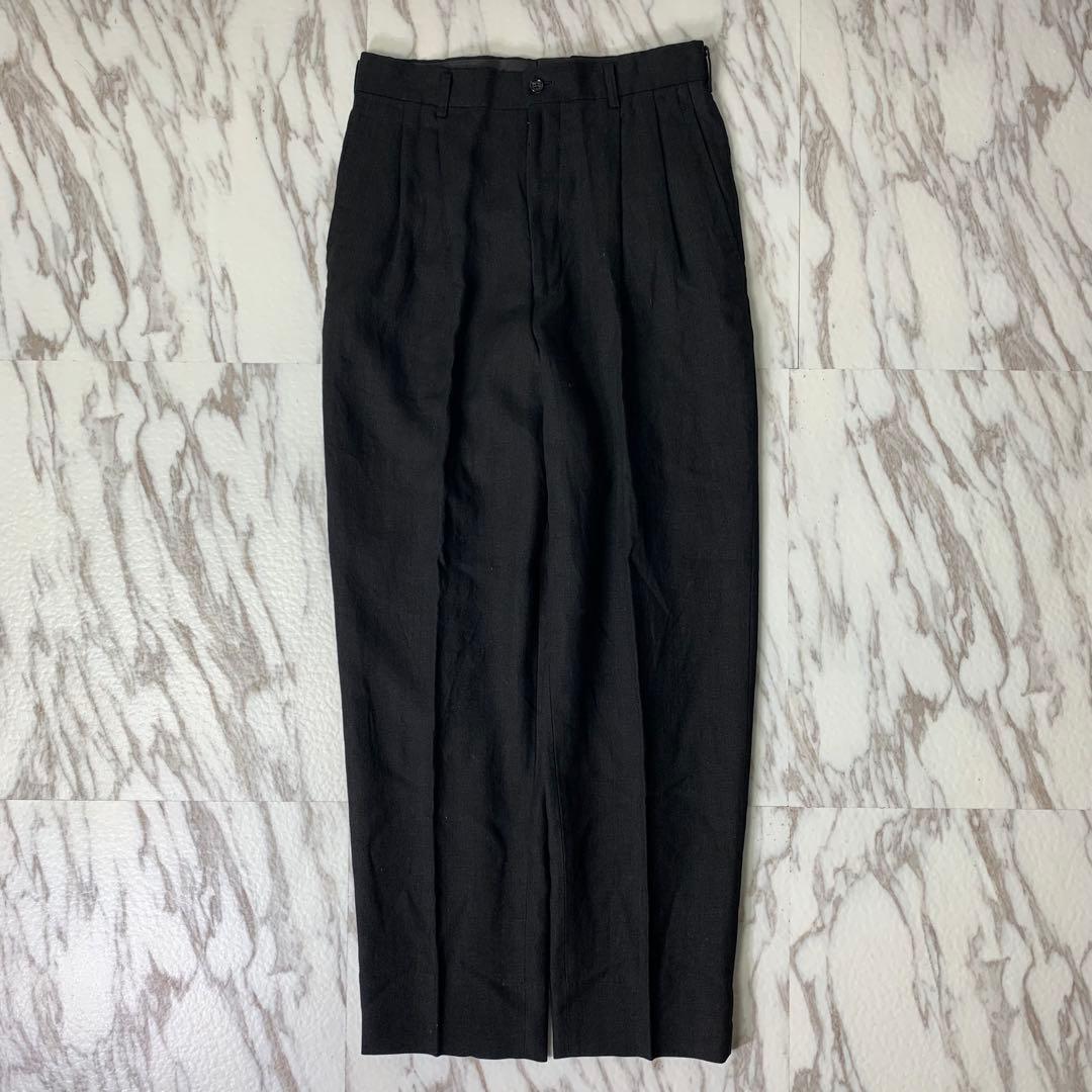 90s コムデギャルソンオム リネンツータックスラックス S ブラック 日本製