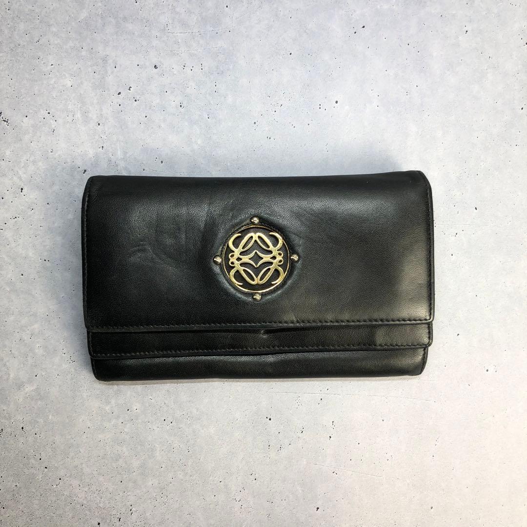 LOEWE ロエベ マイア アナグラム ラムスキン 二つ折り 長財布 黒 レザー