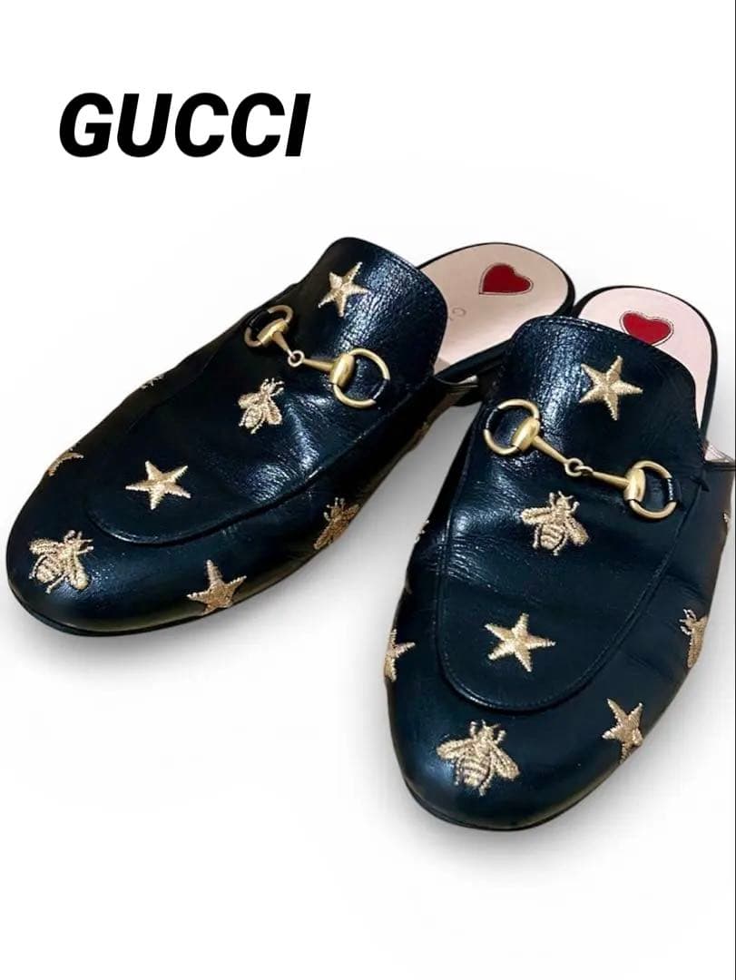 GUCCI グッチ プリンスタウン レザースリッパ スター ビー ITALY
