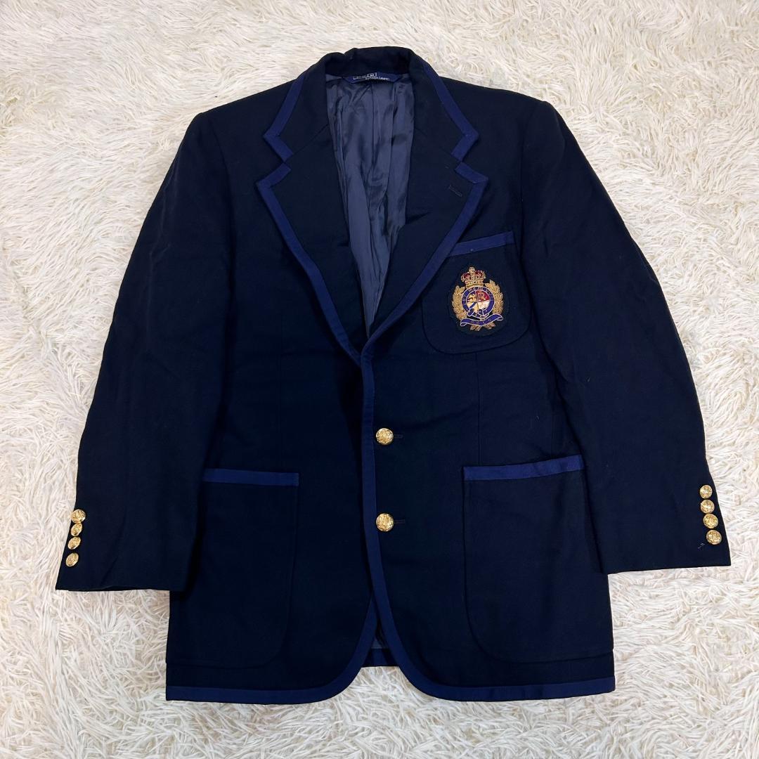 人気　ラルフローレン　紺ブレ　テーラードジャケット　ワッペン　王冠　A5