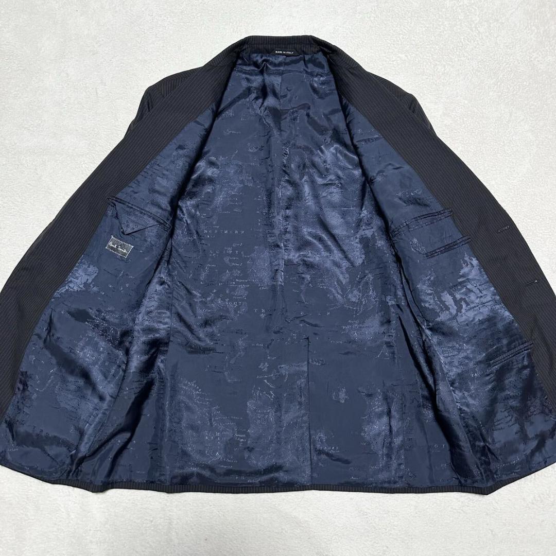 希少XL!美品 ポールスミス 地図柄 伊製 スーツ 袖裏ペイズリー 黒 083