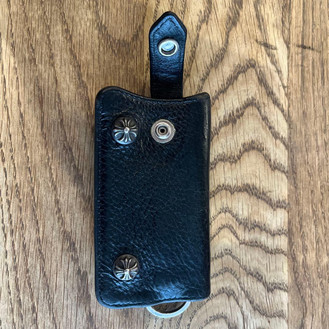 レザー製 黒 キーケース スナップボタン付き