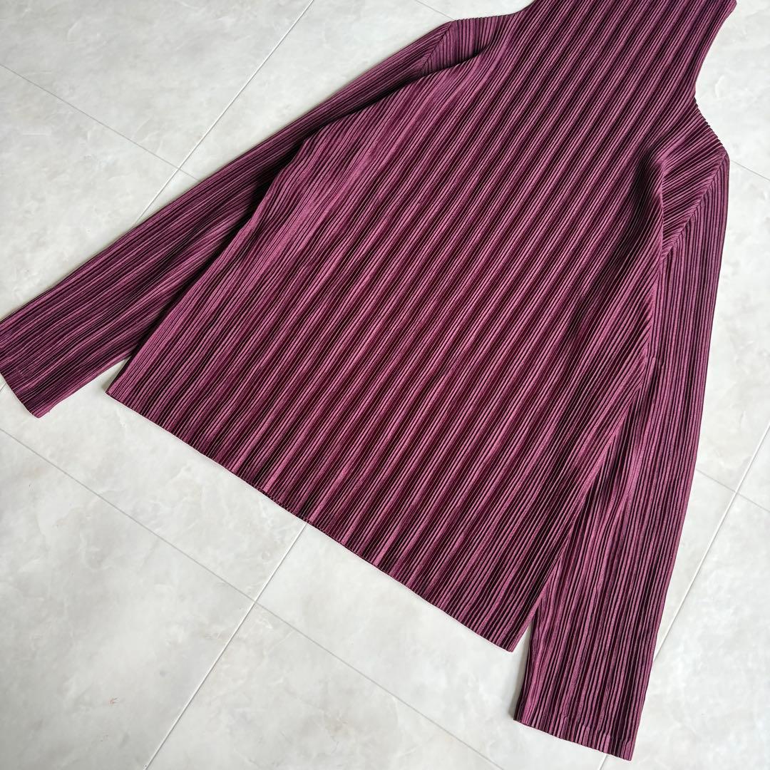 希少色✨ プリーツプリーズ タートル長袖プリーツトップ ワイン 3 日本製 伸縮