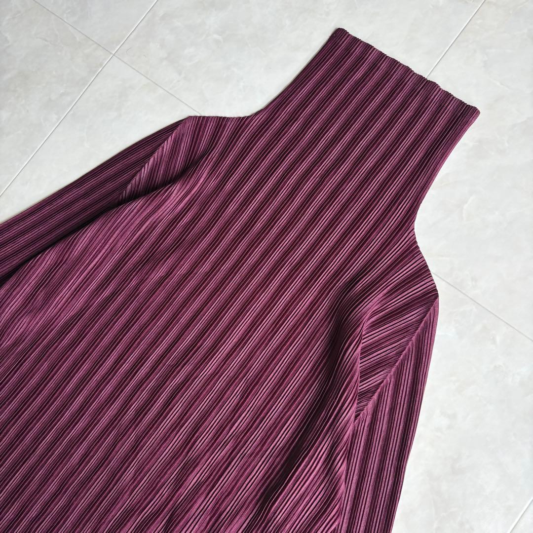 希少色✨ プリーツプリーズ タートル長袖プリーツトップ ワイン 3 日本製 伸縮