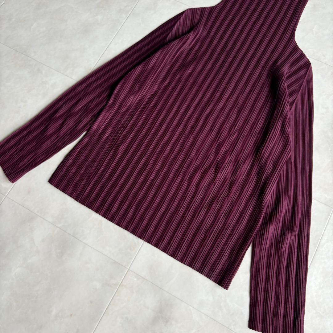 希少色✨ プリーツプリーズ タートル長袖プリーツトップ ワイン 3 日本製 伸縮