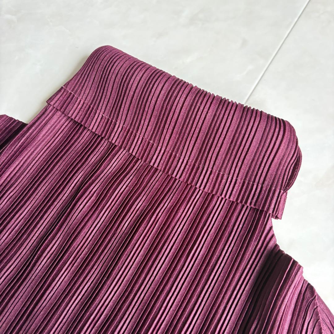 希少色✨ プリーツプリーズ タートル長袖プリーツトップ ワイン 3 日本製 伸縮