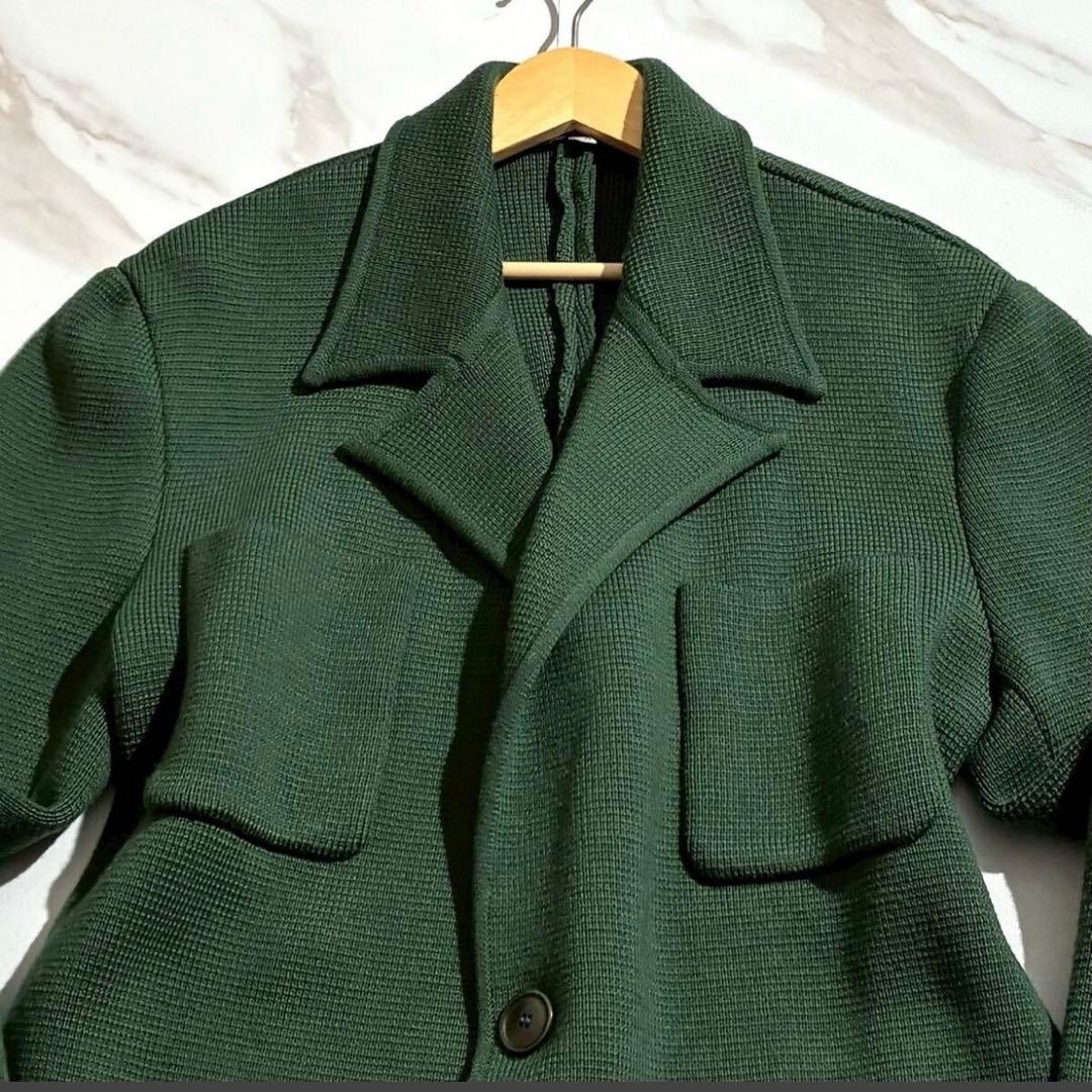 極美品/50(XL)ジョルジオアルマーニ ジャケット テーラード ニット生地 緑