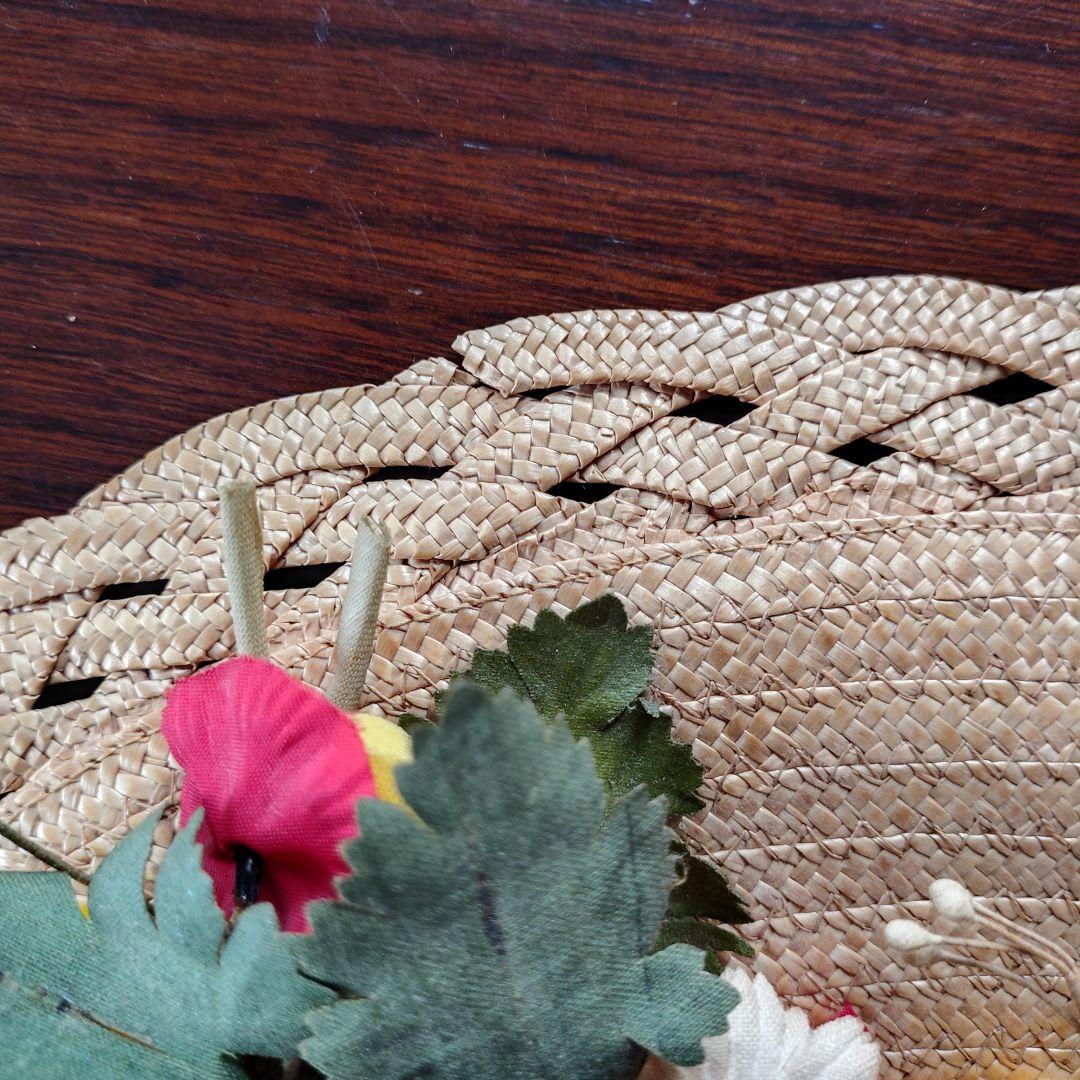 花飾り付き麦わら帽子 ビンテージ