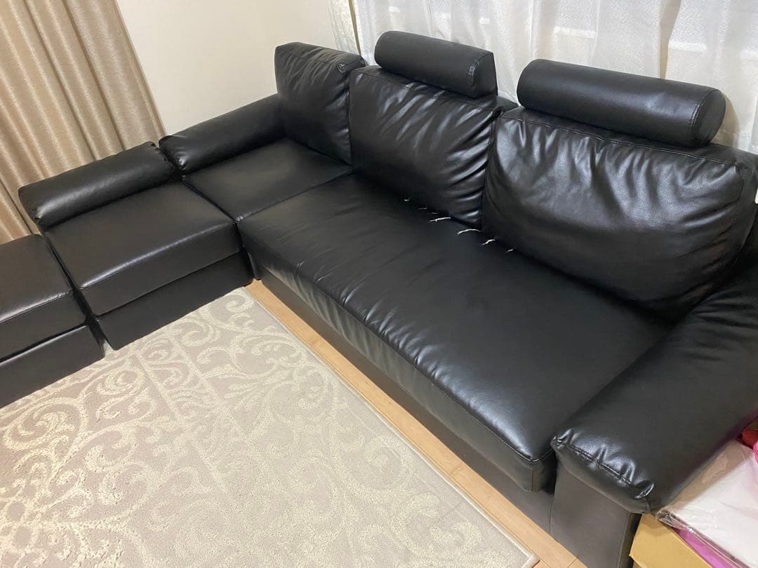 【引取限定】4～5人掛けコーナーソファ クッション・足付き 定価約7.5万/込