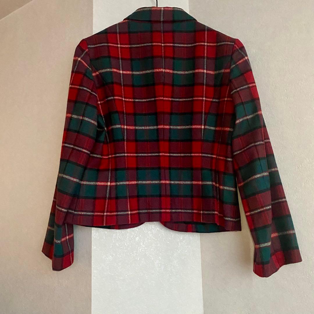 【美品】ジェーンマープル　タータンチェック　ケープ　ファー付きジャケット