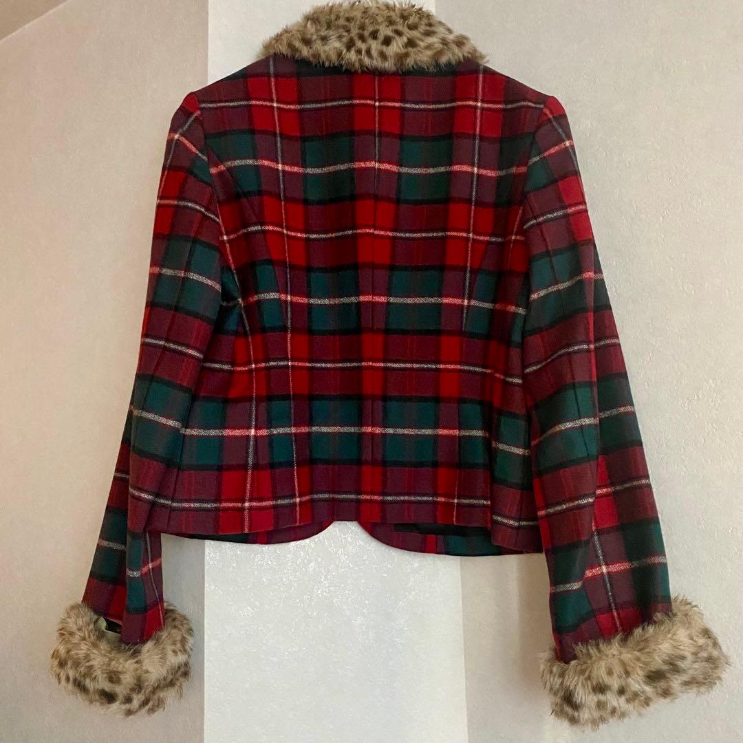 【美品】ジェーンマープル　タータンチェック　ケープ　ファー付きジャケット