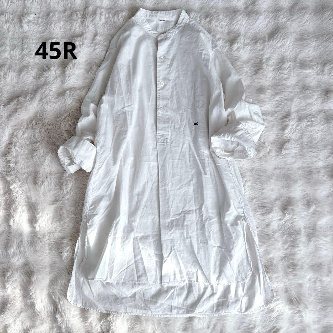 45R★180番三子の908グーグーシャツ　ホワイト　バンドカラー　刺繍