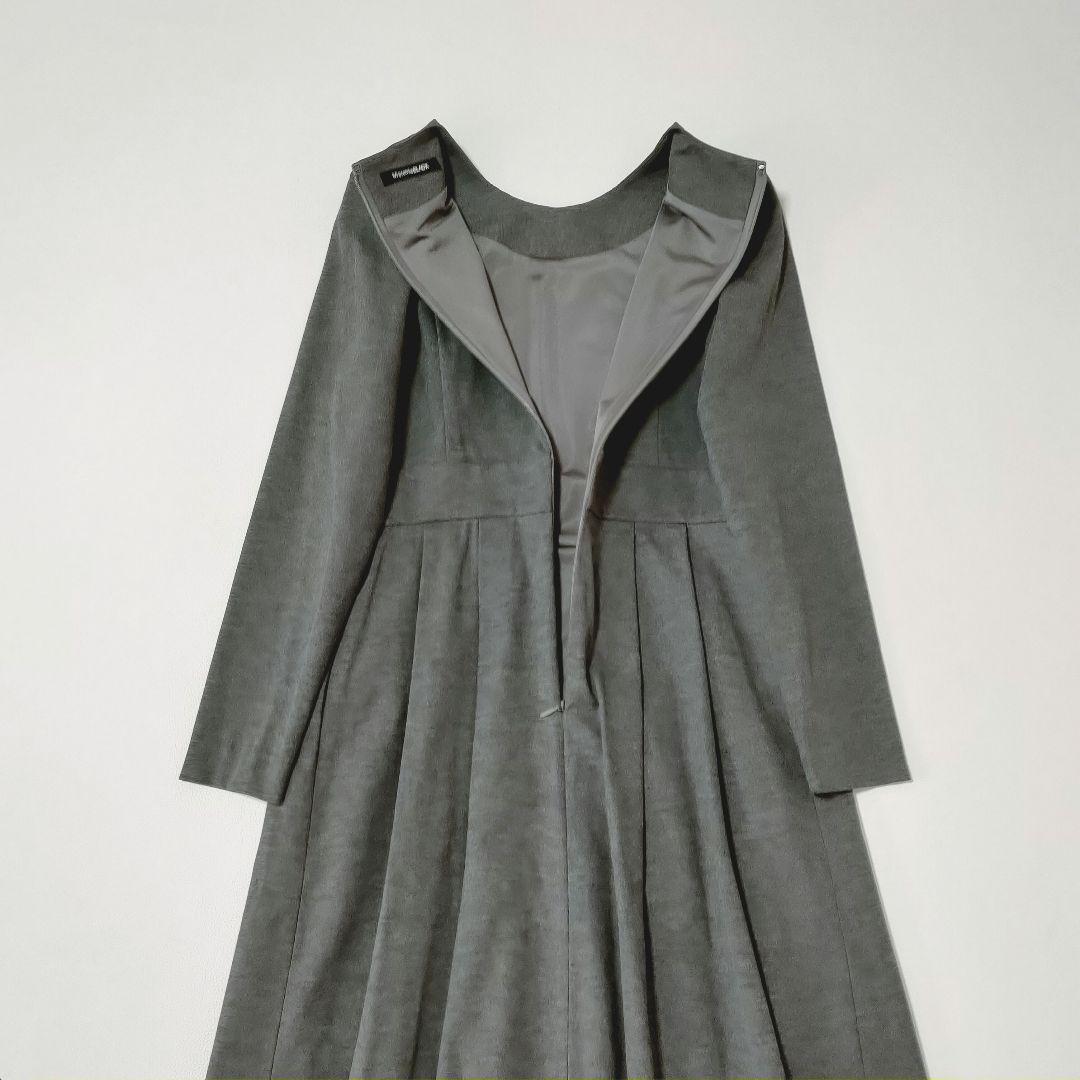 【美品】エムプルミエブラック　ストレッチポンチタックワンピース　グレー　34