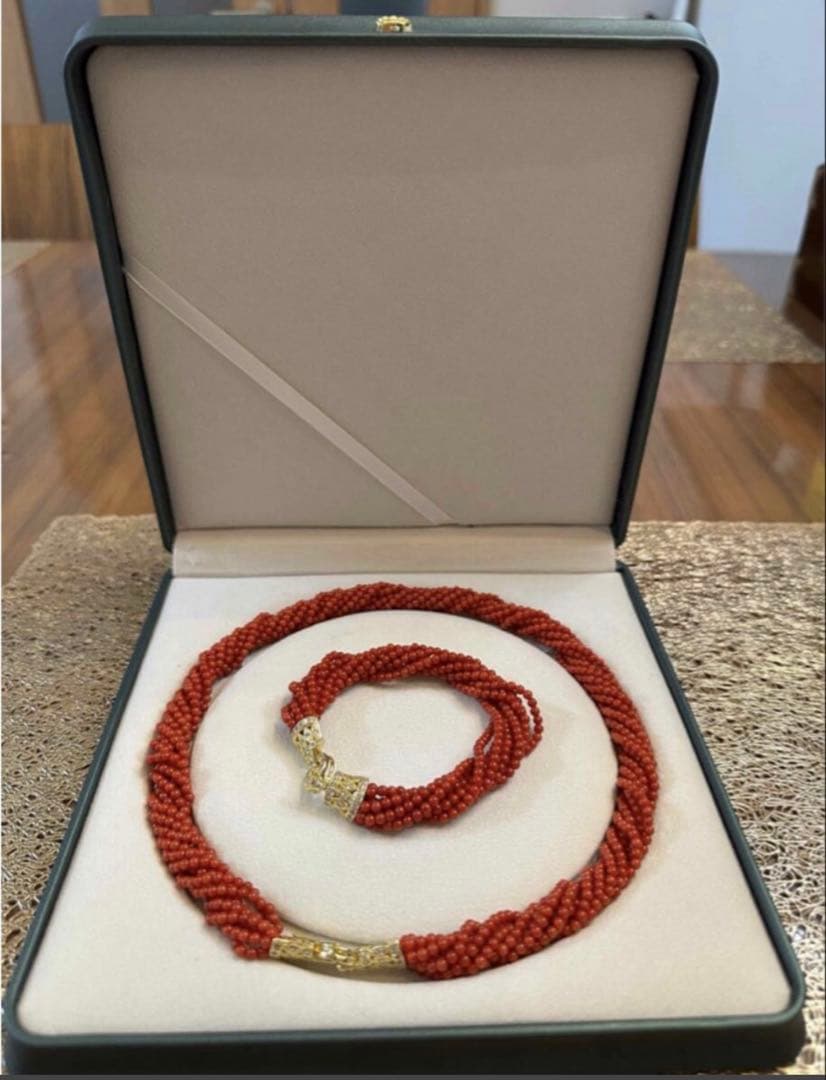 K-771-1 赤珊瑚　サンゴ　ネックレス　ブレスレット　2点セット