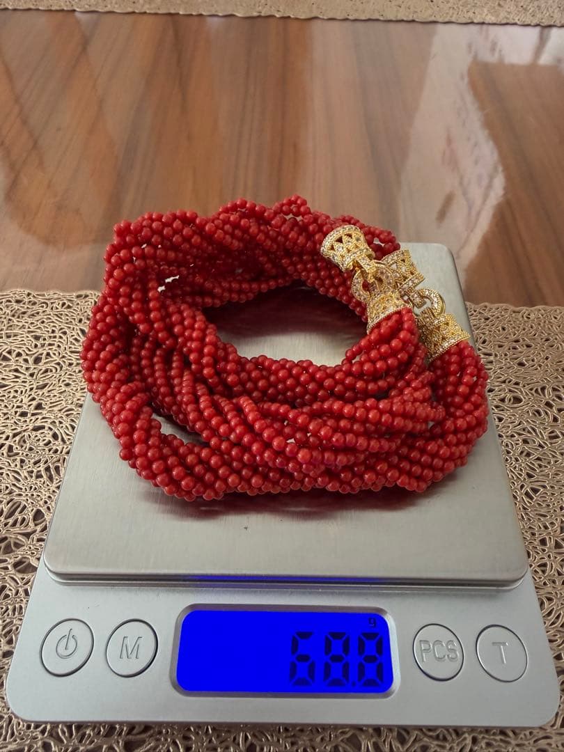 K-771-1 赤珊瑚　サンゴ　ネックレス　ブレスレット　2点セット