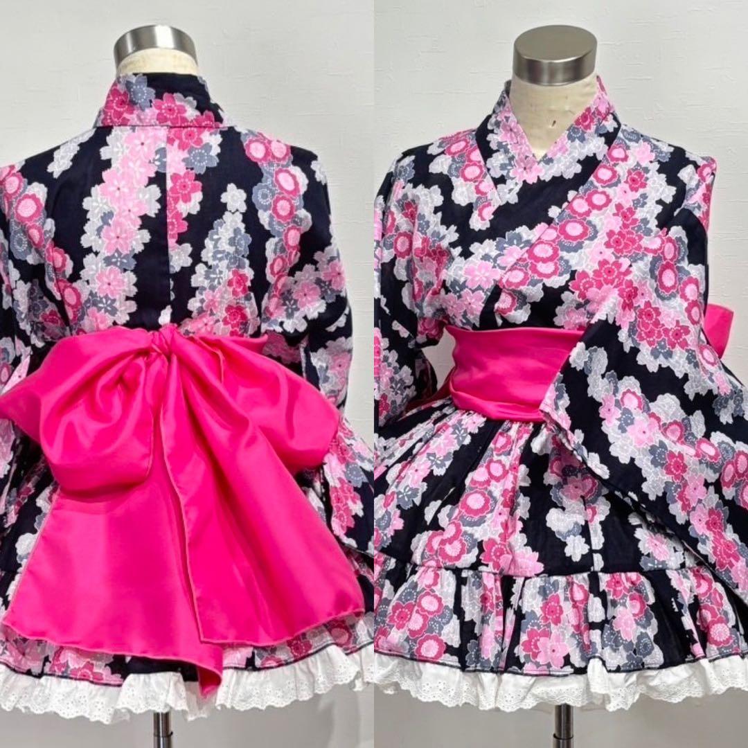 rowa's 浴衣ドレス 黒ピンク 兵児帯 地雷ギャル 姫ギャル y2k