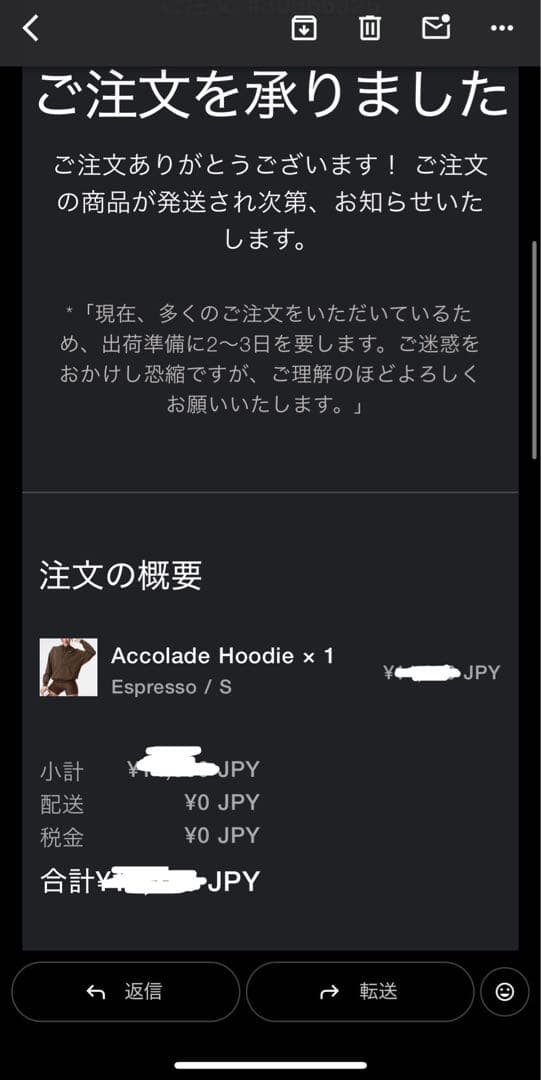 【新品未使用】alo Accolade フーディ Espresso Sサイズ