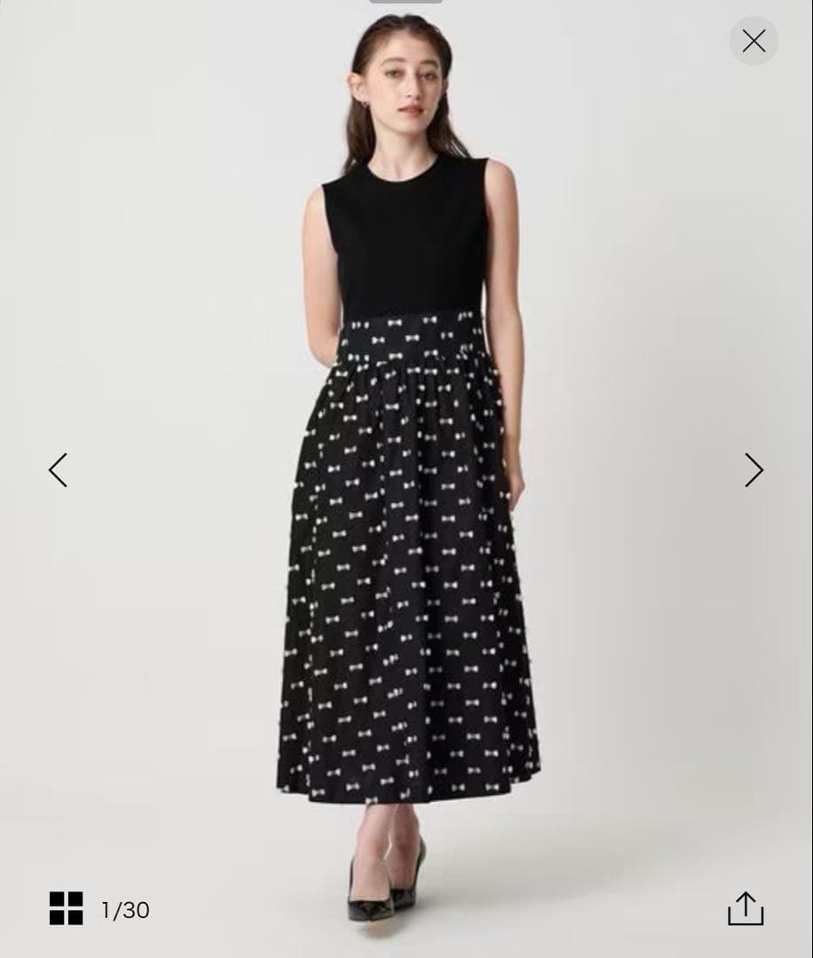 ユナイテッドアローズ　リボン カットジャカード ロングワンピース　ブラック