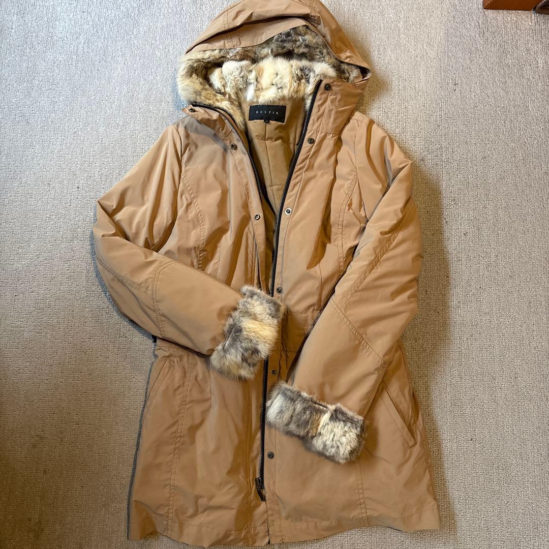 RESTIR ベージュ モッズコート ファー付き