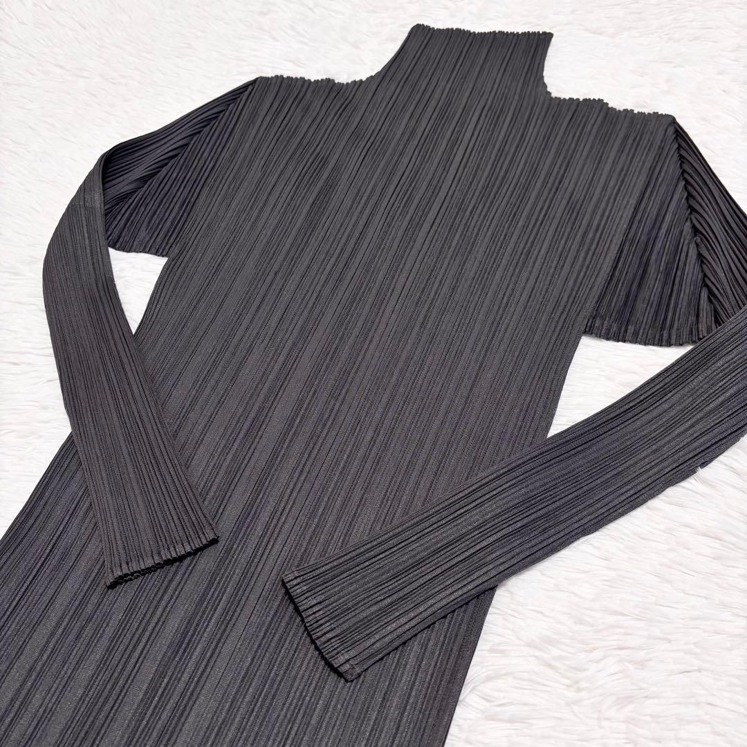プリーツプリーズ　ロングワンピース　長袖　ハイネック　ダークグレー　サイズ2