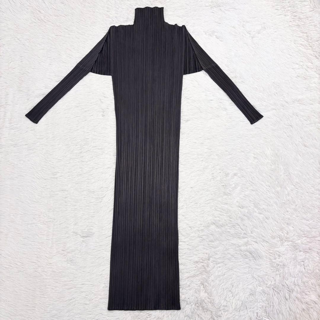 プリーツプリーズ　ロングワンピース　長袖　ハイネック　ダークグレー　サイズ2