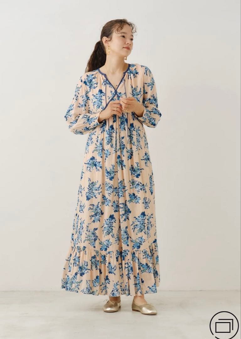 値下げ⭕️Cotton Rayon Flower Print Piping S