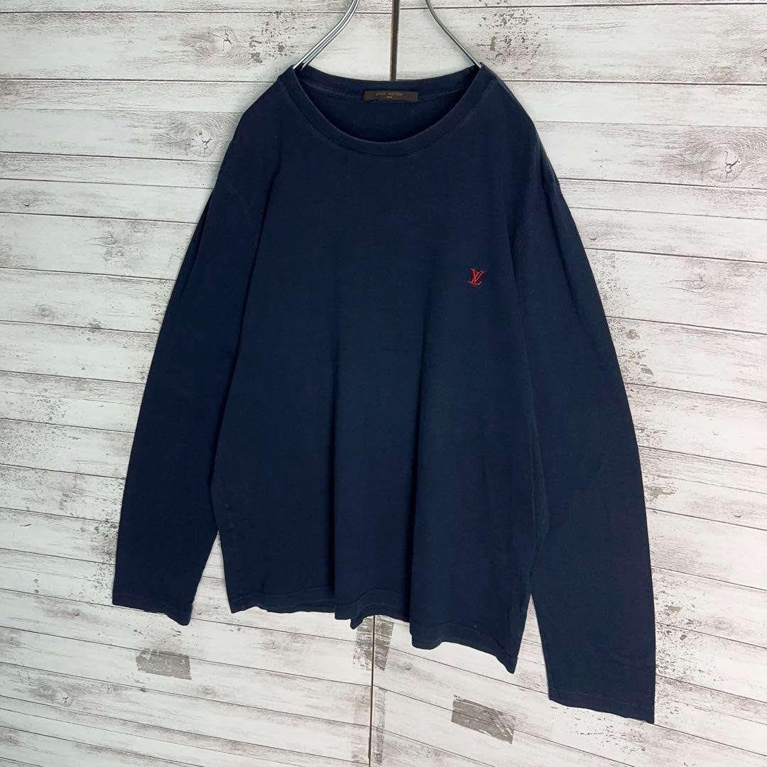 11417【美品・2XLサイズ】ルイヴィトン　ワンポイント刺繍LV長袖tシャツ