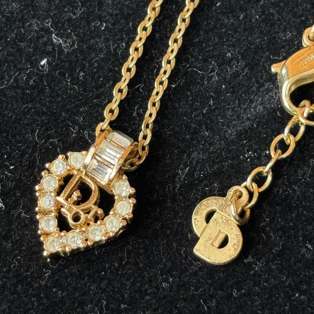 ✨️美品 クリスチャンディオール ハート ラインストーン ネックレス ゴールド