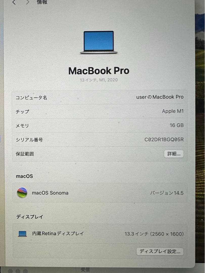 MacBook本体 MacBookPro M1 2020 Apple 16GB 512GB