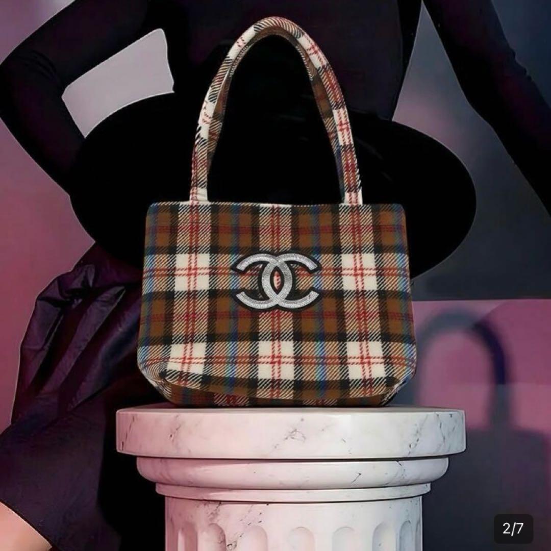 CHANEL チェックトートバッグ　スパンコール