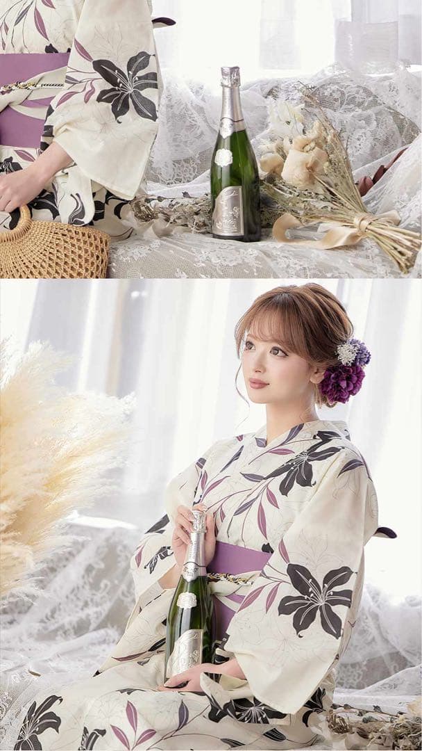 JEWELS 浴衣　白地×百合柄浴衣