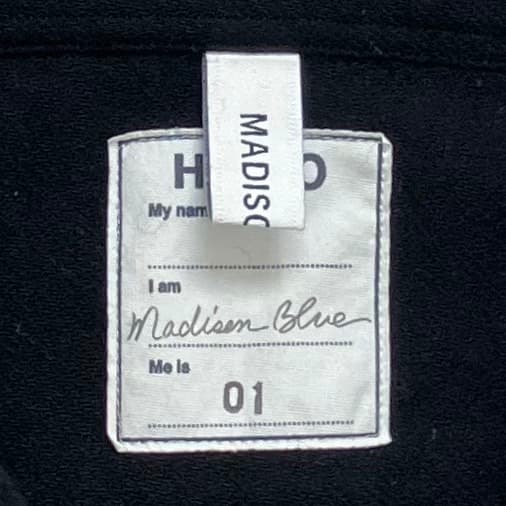 美品✨マディソンブルー ハイカラーマダムウールシャツ B刺繍 ブラック 黒 01