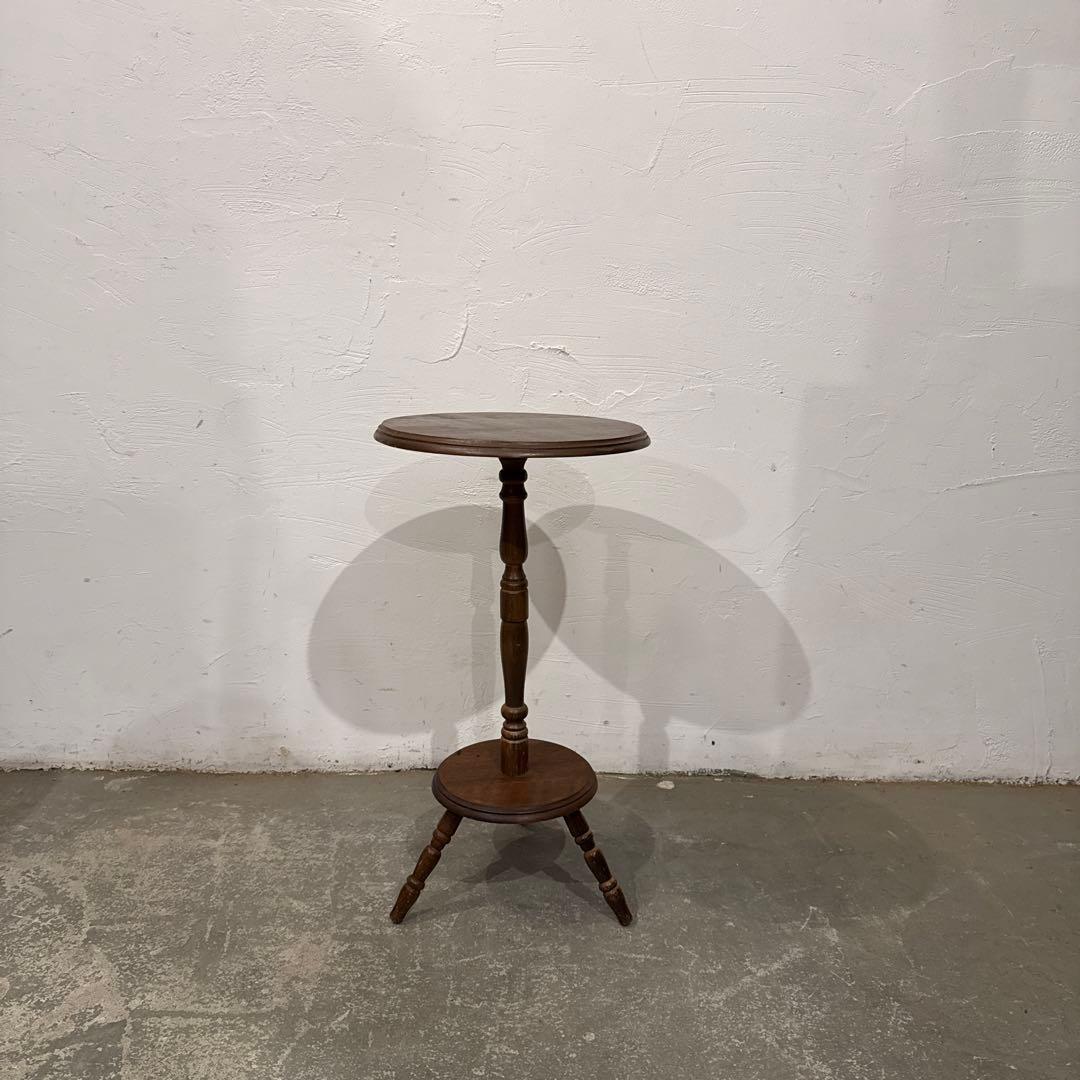 ヴィンテージ　木製サイドテーブル　ラウンド　花台 1