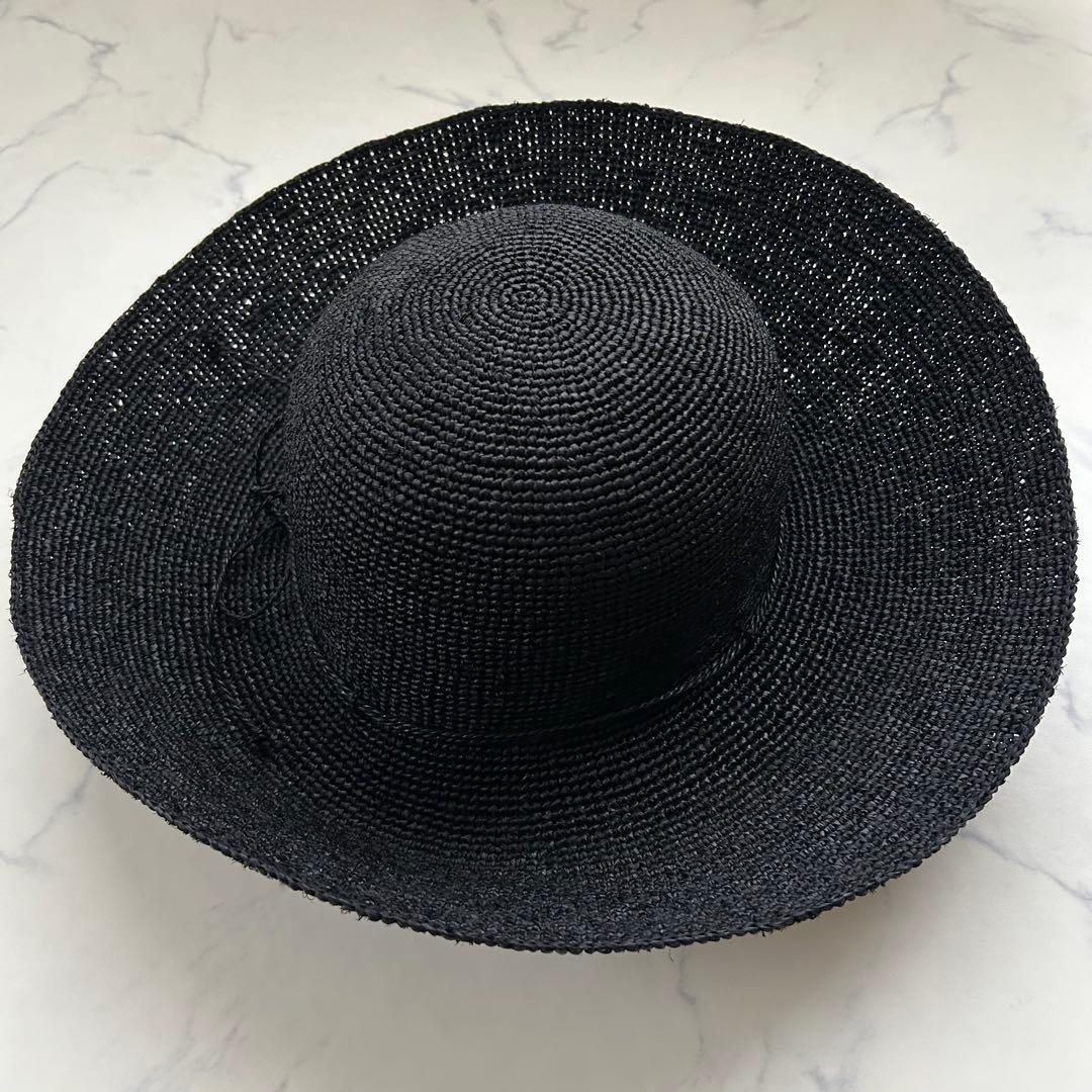 極美品 ヘレンカミンスキー 麦わら帽子 ストローハット つば約12cm ブラック