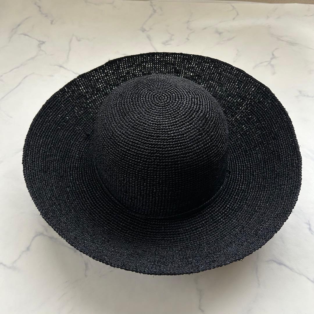 極美品 ヘレンカミンスキー 麦わら帽子 ストローハット つば約12cm ブラック
