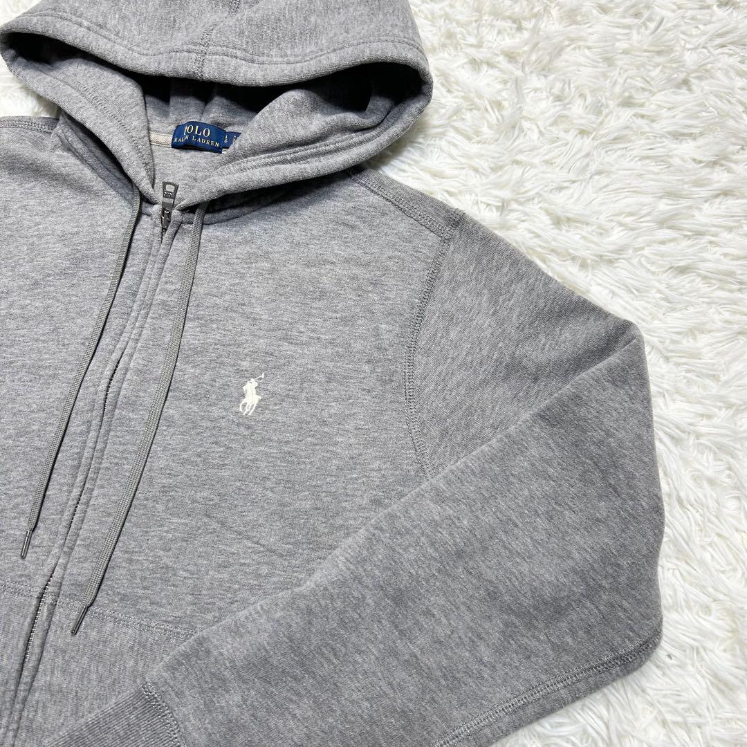 未使用級 ポロラルフローレン ジップパーカー 裏起毛 ポニー グレー 白 L