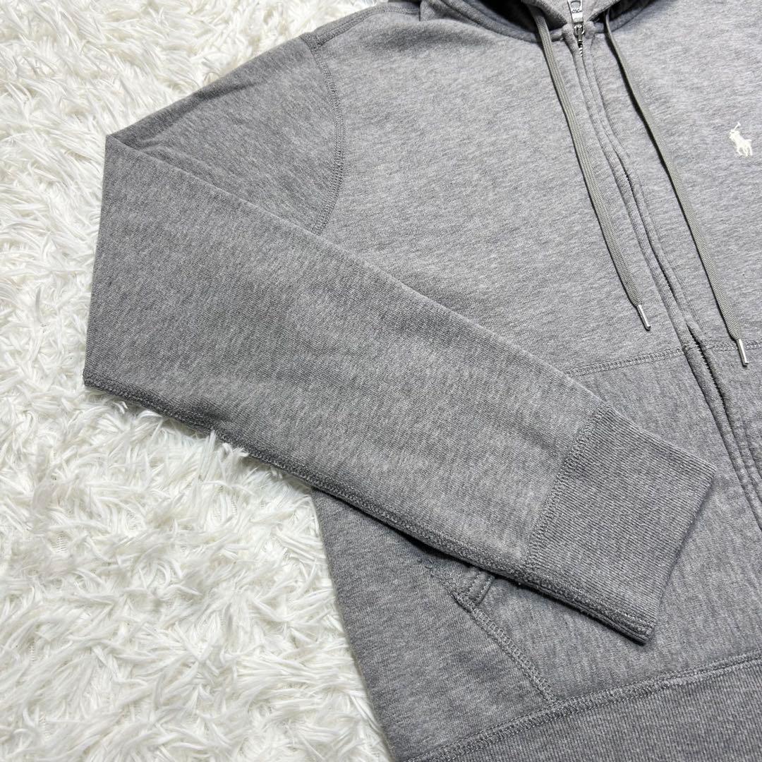 未使用級 ポロラルフローレン ジップパーカー 裏起毛 ポニー グレー 白 L