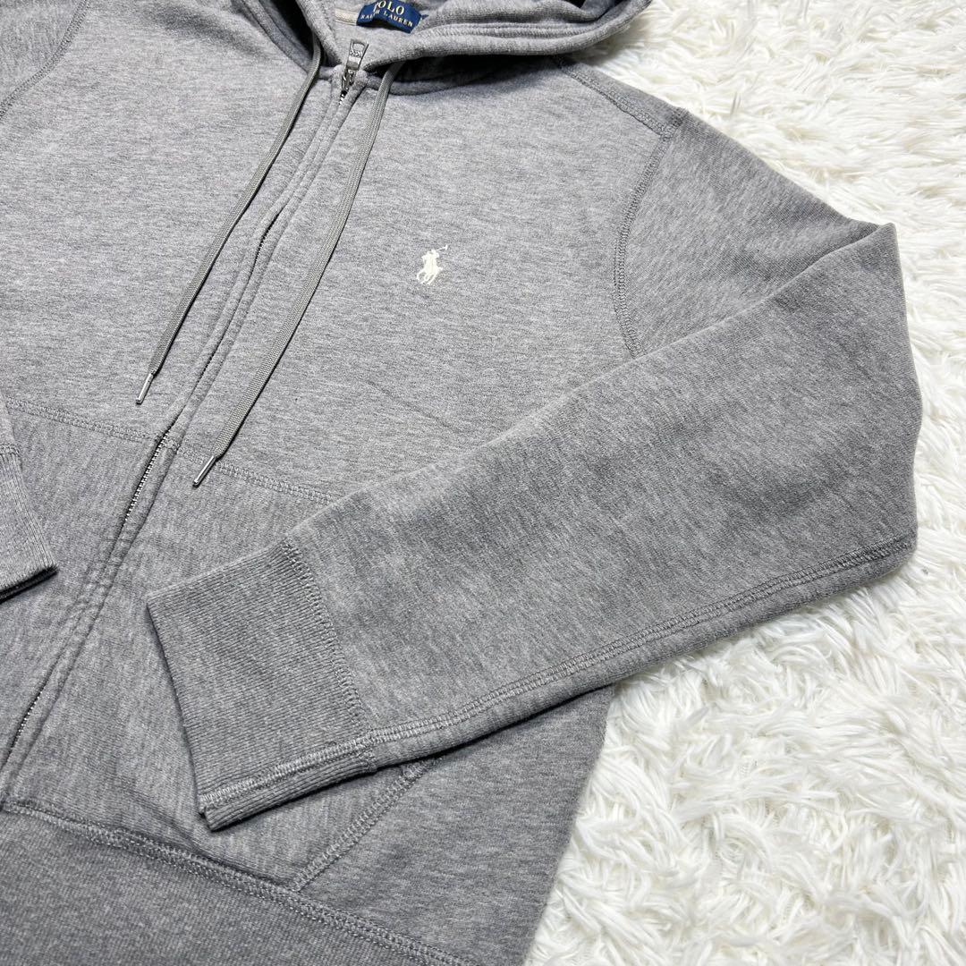 未使用級 ポロラルフローレン ジップパーカー 裏起毛 ポニー グレー 白 L