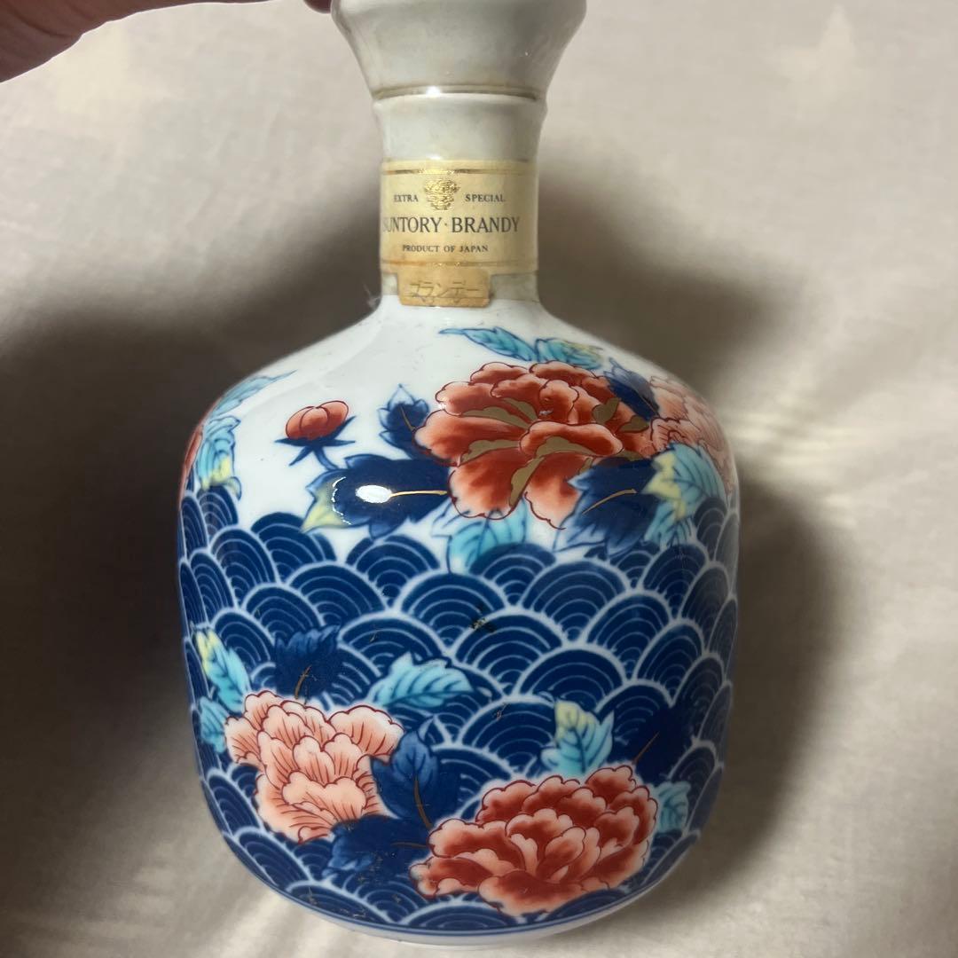 サントリー ブランデー 1990 有田焼 藍 染錦青梅波牡丹文　古酒