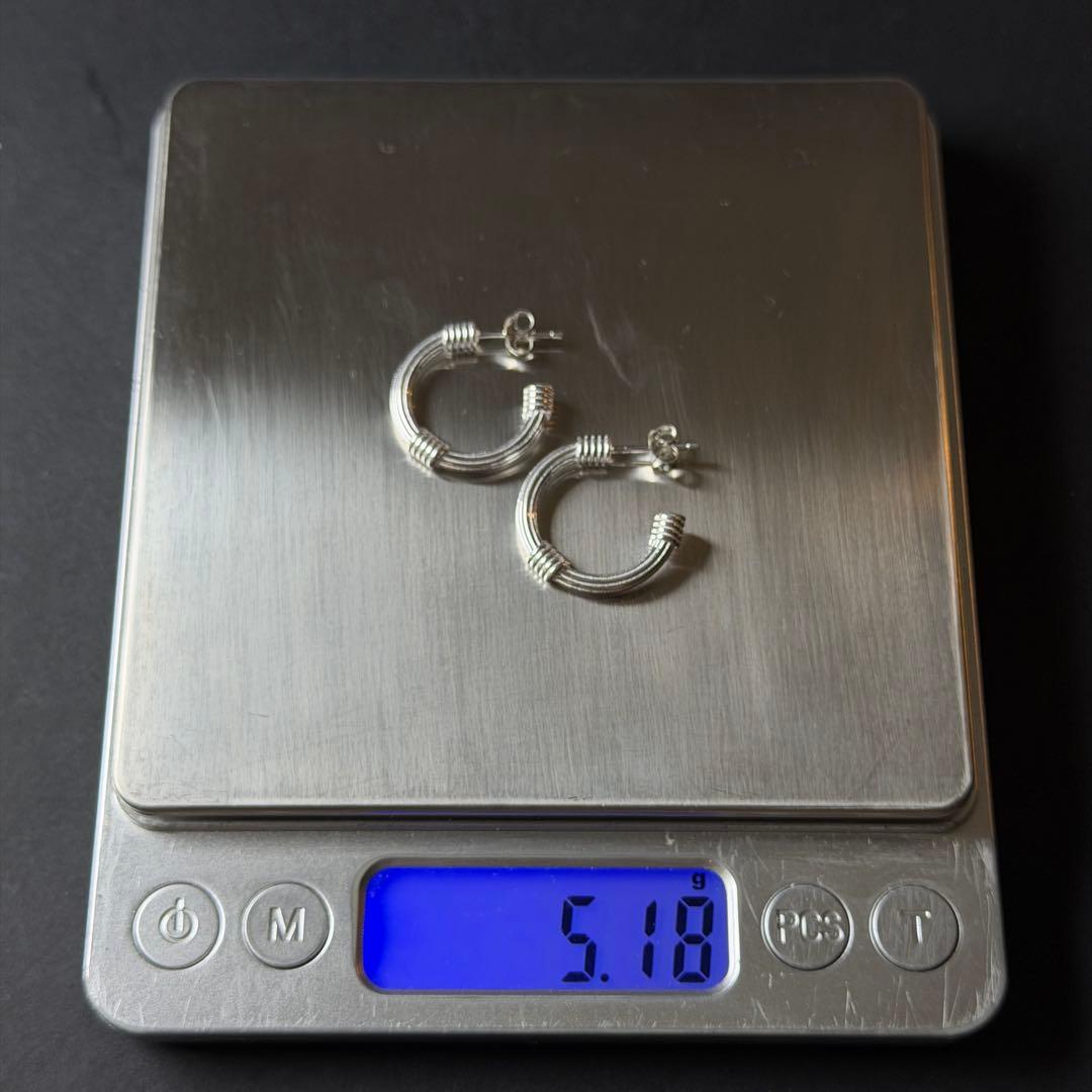 シルバー925 silver ポイントデザインフープピアス/軽研磨仕上げ/両耳