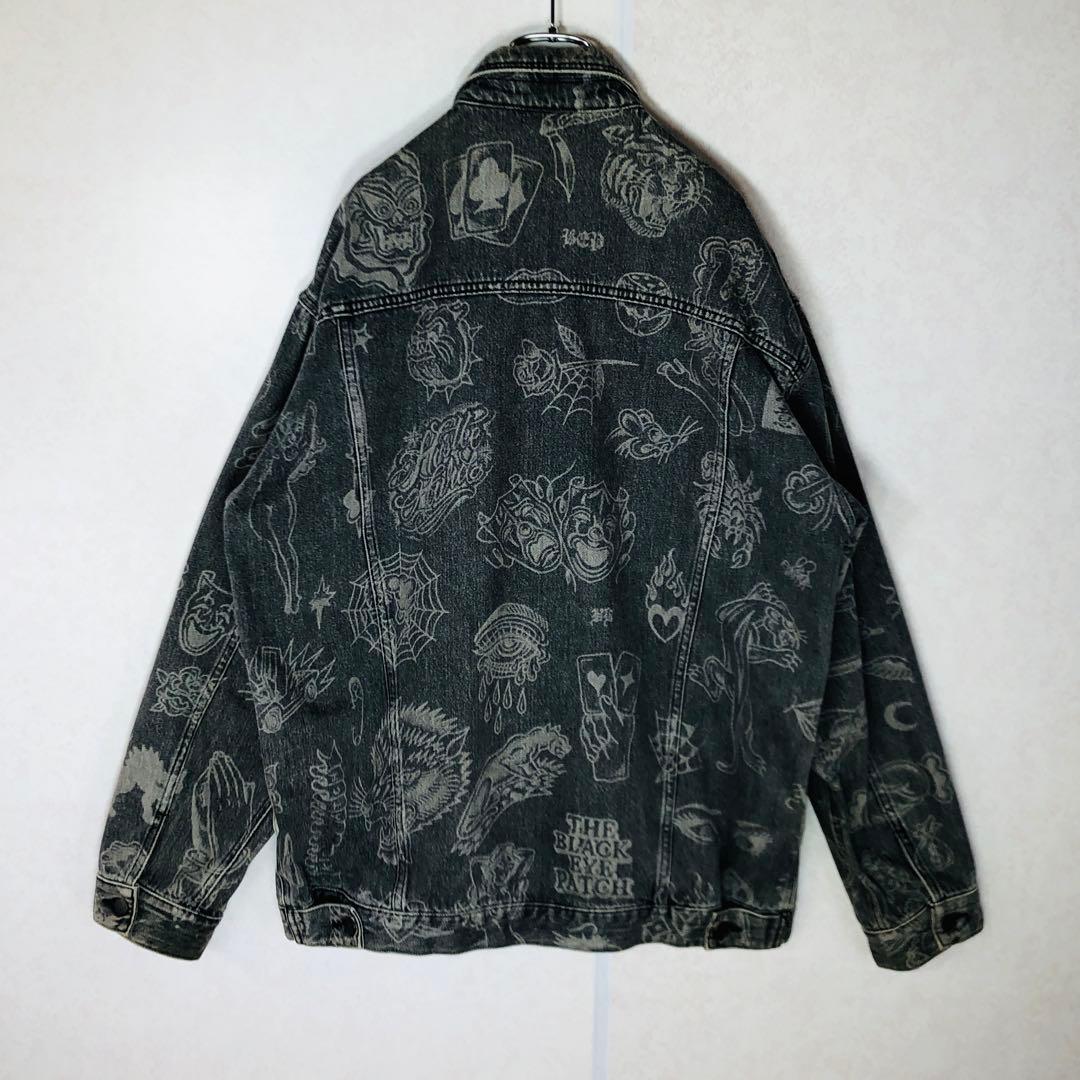 【激レア】ブラックアイパッチ デニムジャケット 総柄Gジャン グラフィック L