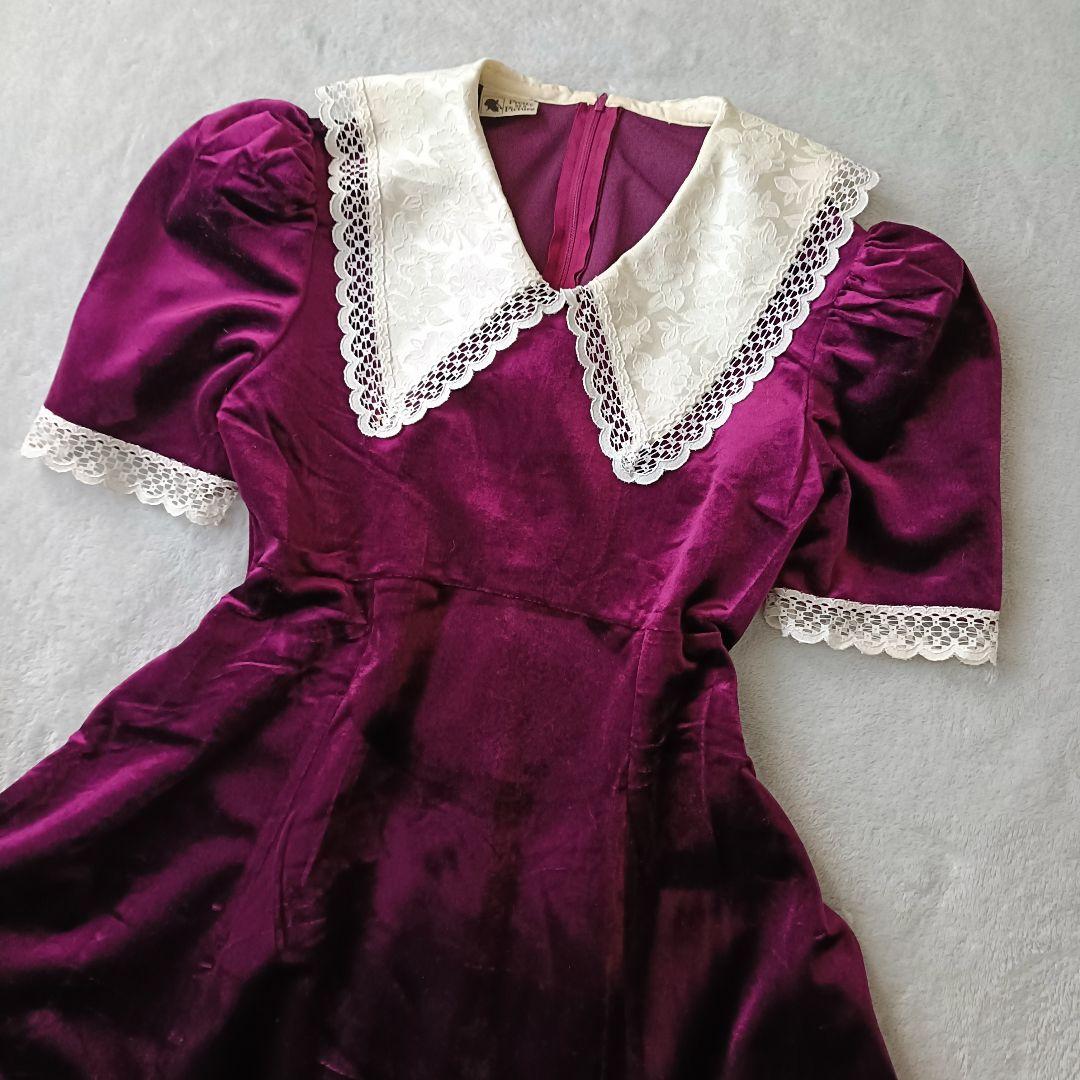 アメリカ古着 USAヴィンテージ ベルベットミニドレス ワンピース レース襟