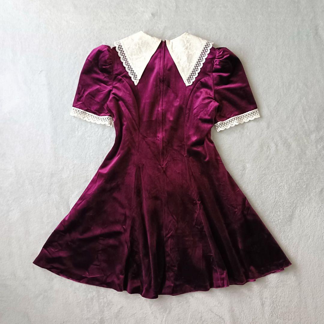 アメリカ古着 USAヴィンテージ ベルベットミニドレス ワンピース レース襟
